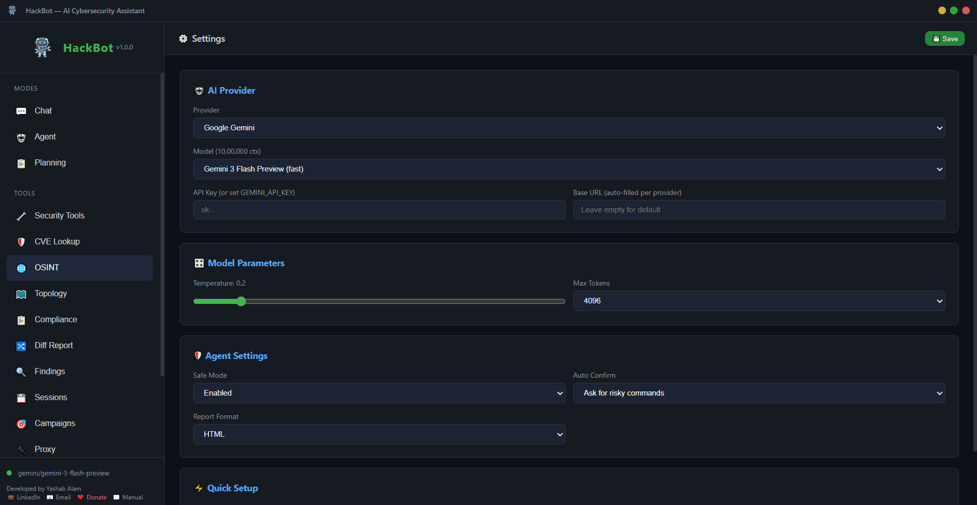 HackBot Settings Panel